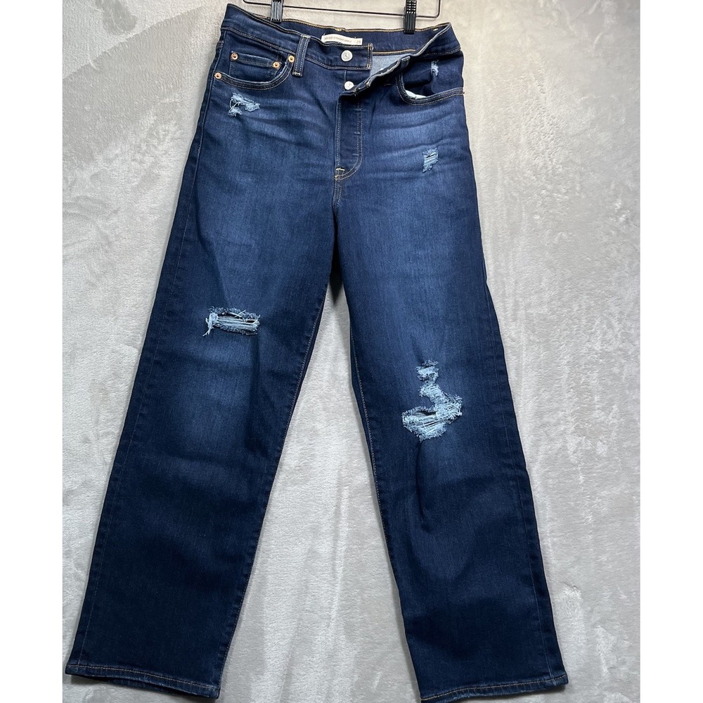 Levi's Ribcage Jeans Womens 28x27 Blue Straight Ankle High Waist Distressed